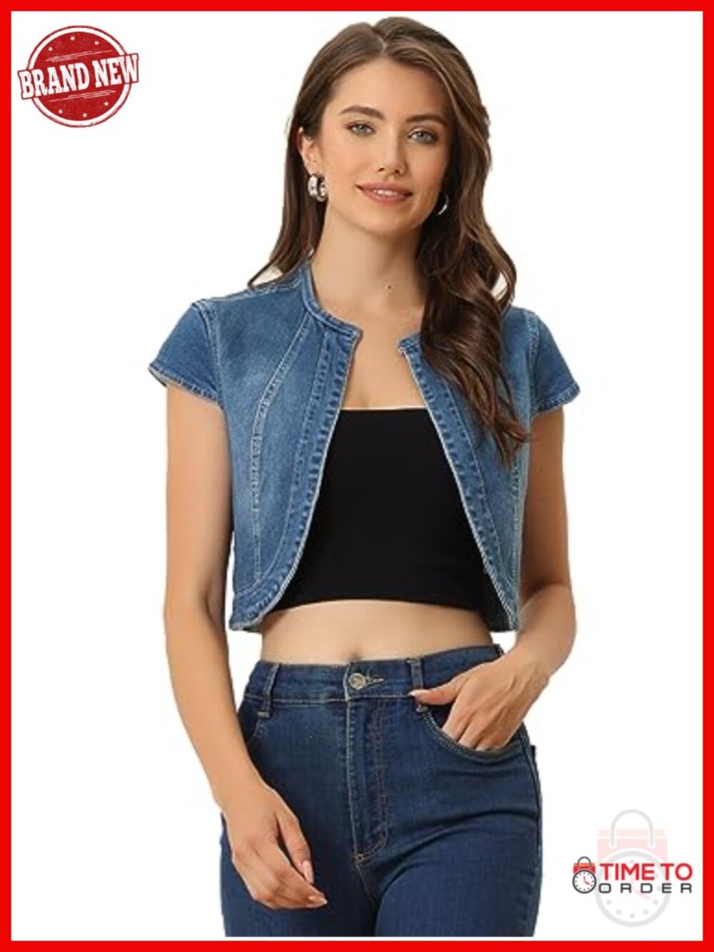 Short Sleeve Denim Jacket Slim Fit Cropped Summer Jean Jacket